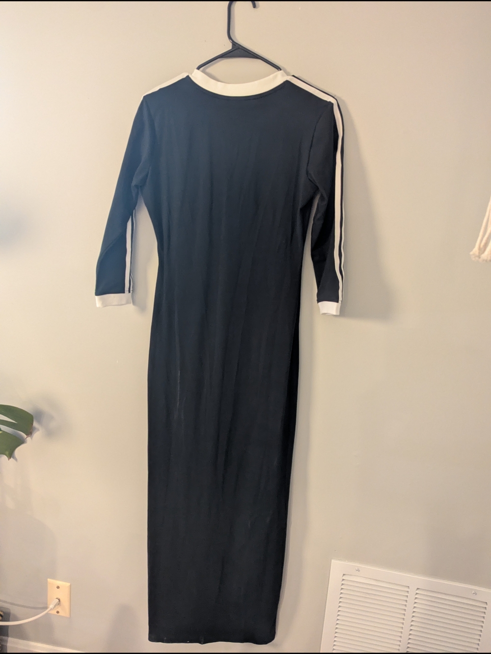 adidas Black V-Neck Maxi Dress with White Trim and Logo - Picture 5 of 5